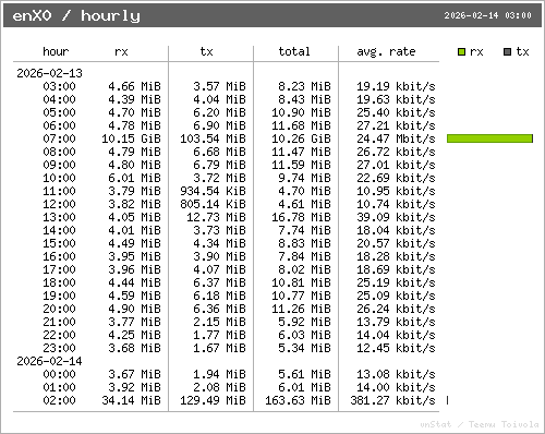 Hourly network traffic